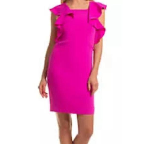 Trina Turk Dress Fuchsia Pink Mini Sleeveless Ruffle Shift Party Size - Picture 1 of 9